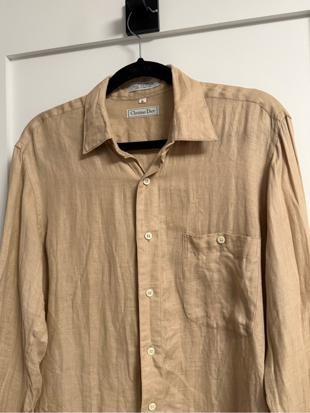 Vintage Dior Men's Tan Linen Long-Sleeve Button-Down Shirt - Picture 3 of 8